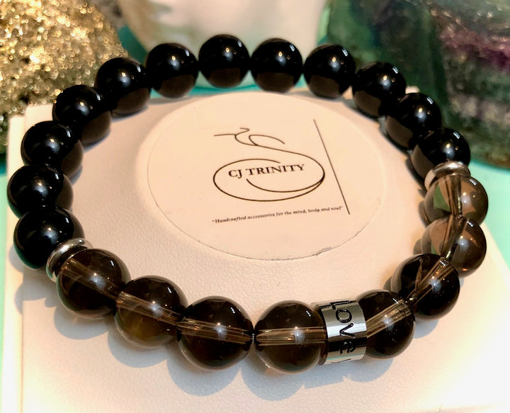 'LOVE YOU DAD' - Stainless Steel Barrel Bead- Gemstone Bracelet- Choice of Gemstones