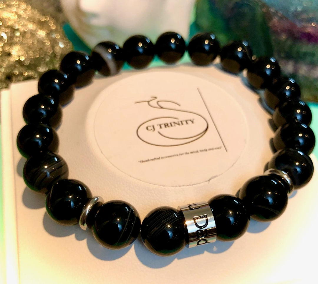 'LOVE YOU DAD' - Stainless Steel Barrel Bead- Gemstone Bracelet- Choice of Gemstones