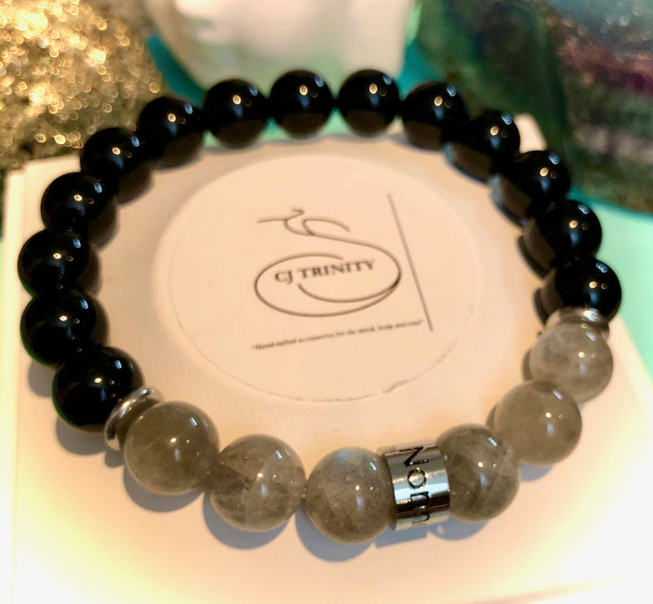 'NONNO' - Stainless Steel Barrel Bead - Gemstone Bracelet - Choice of Gemstones