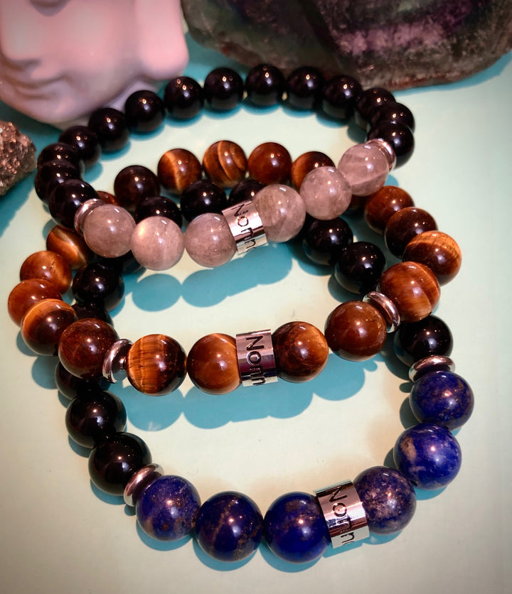 'NONNO' - Stainless Steel Barrel Bead - Gemstone Bracelet - Choice of Gemstones