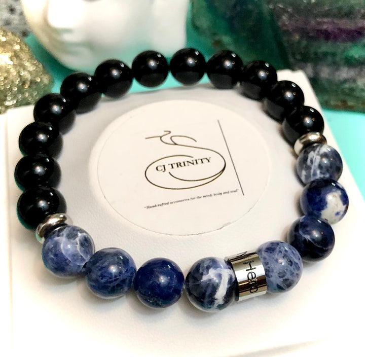 'MY HERO' - Stainless Steel Barrel Bead-Unisex Gemstone Bracelet-Choice of Gemstones