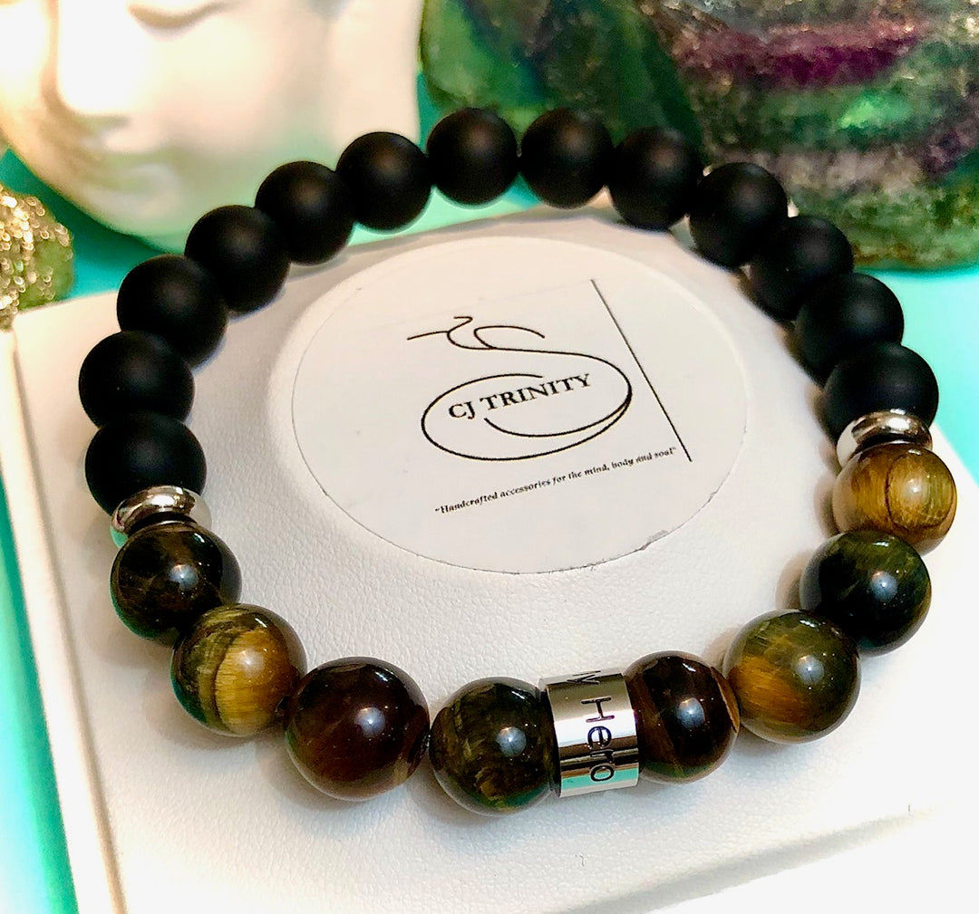 'MY HERO' - Stainless Steel Barrel Bead-Unisex Gemstone Bracelet-Choice of Gemstones