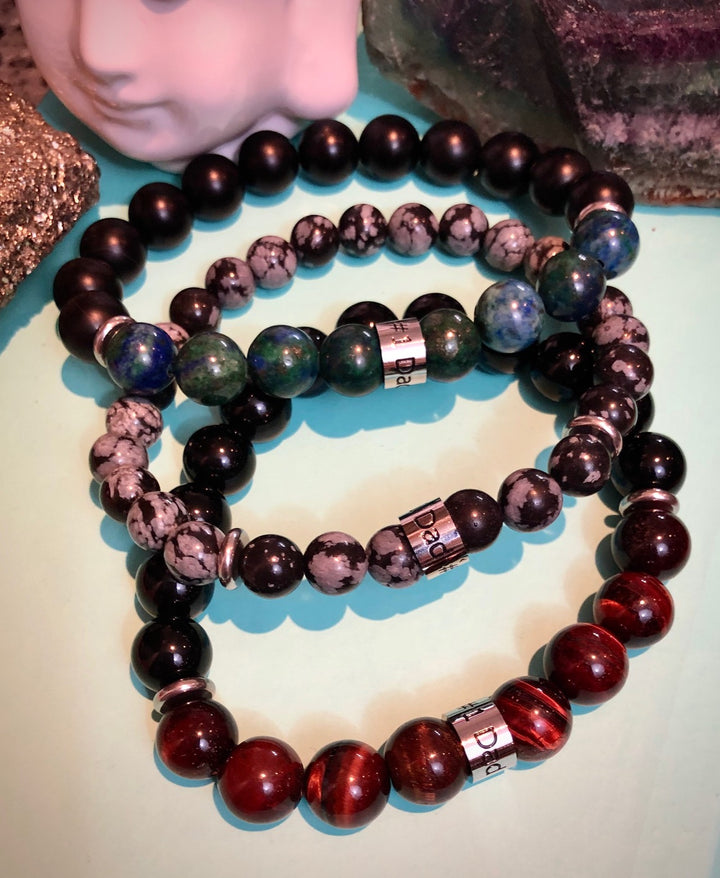 '#1 DAD' - Stainless Steel Barrel Bead- Gemstone Bracelet- Choice of Style