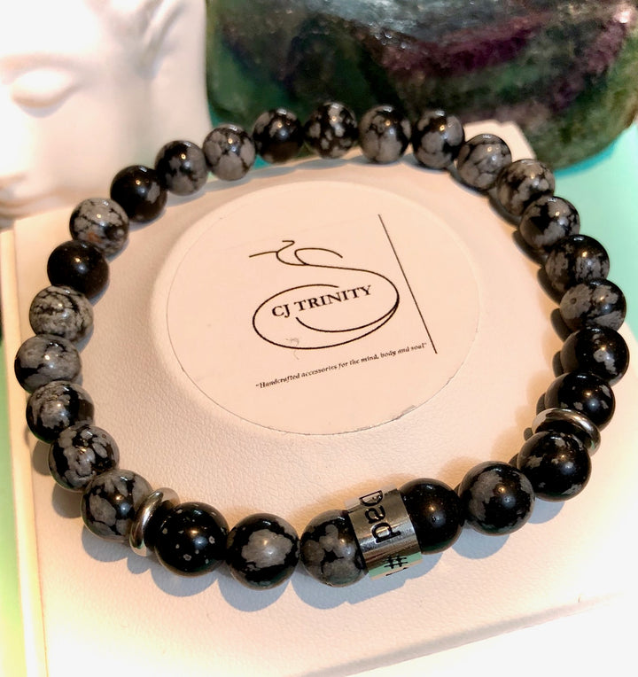 '#1 DAD' - Stainless Steel Barrel Bead- Gemstone Bracelet- Choice of Style