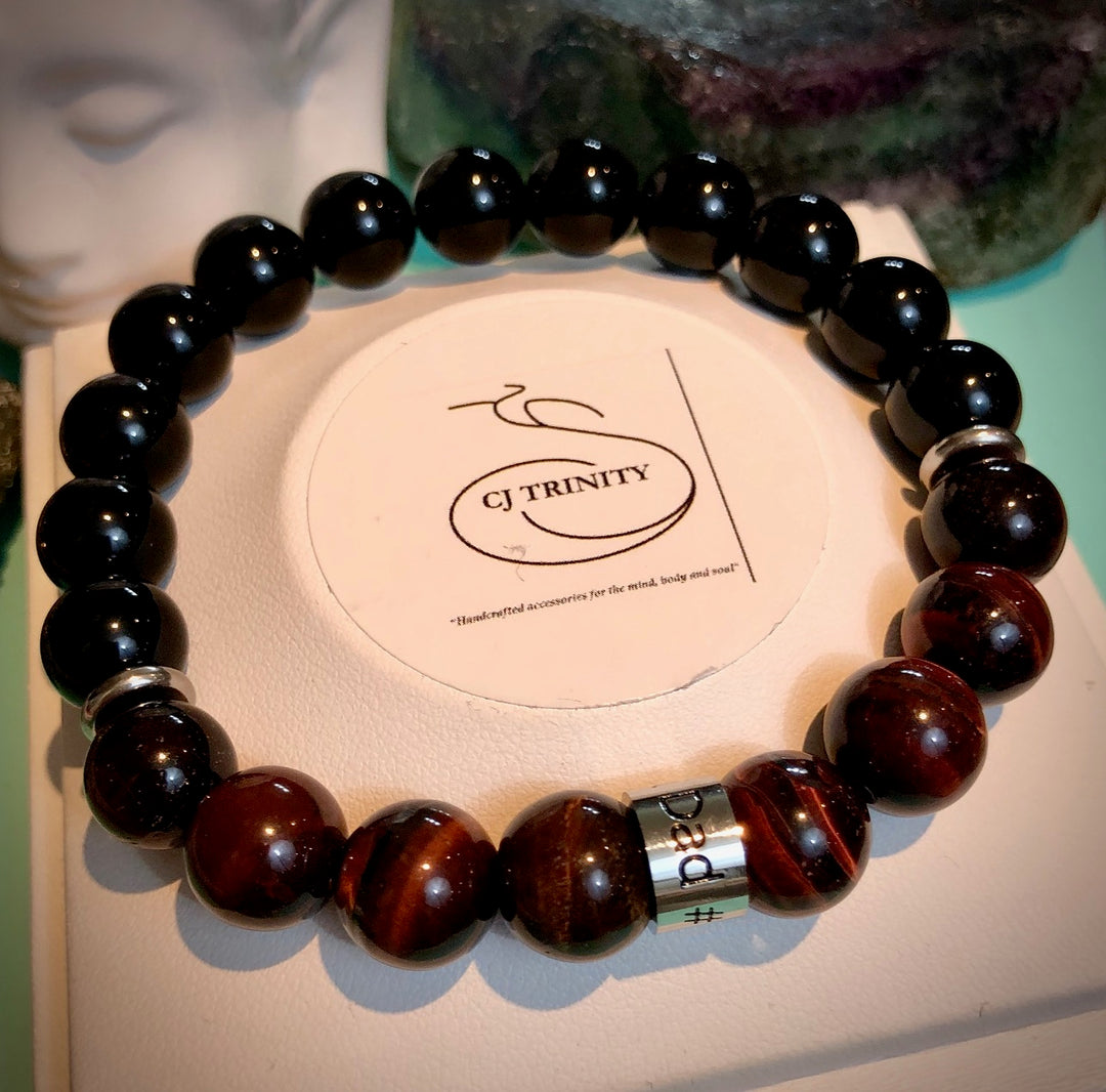 '#1 DAD' - Stainless Steel Barrel Bead- Gemstone Bracelet- Choice of Style