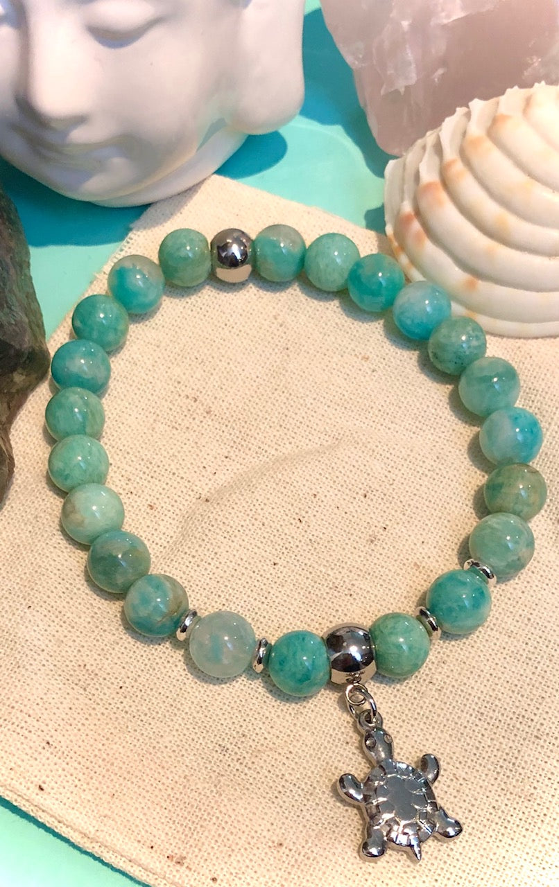 TURTLE- Stainless Steel Dangle Charm-Gemstone Bracelet-Choice of Gemstone
