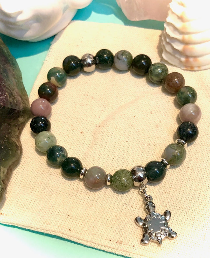 TURTLE- Stainless Steel Dangle Charm-Gemstone Bracelet-Choice of Gemstone