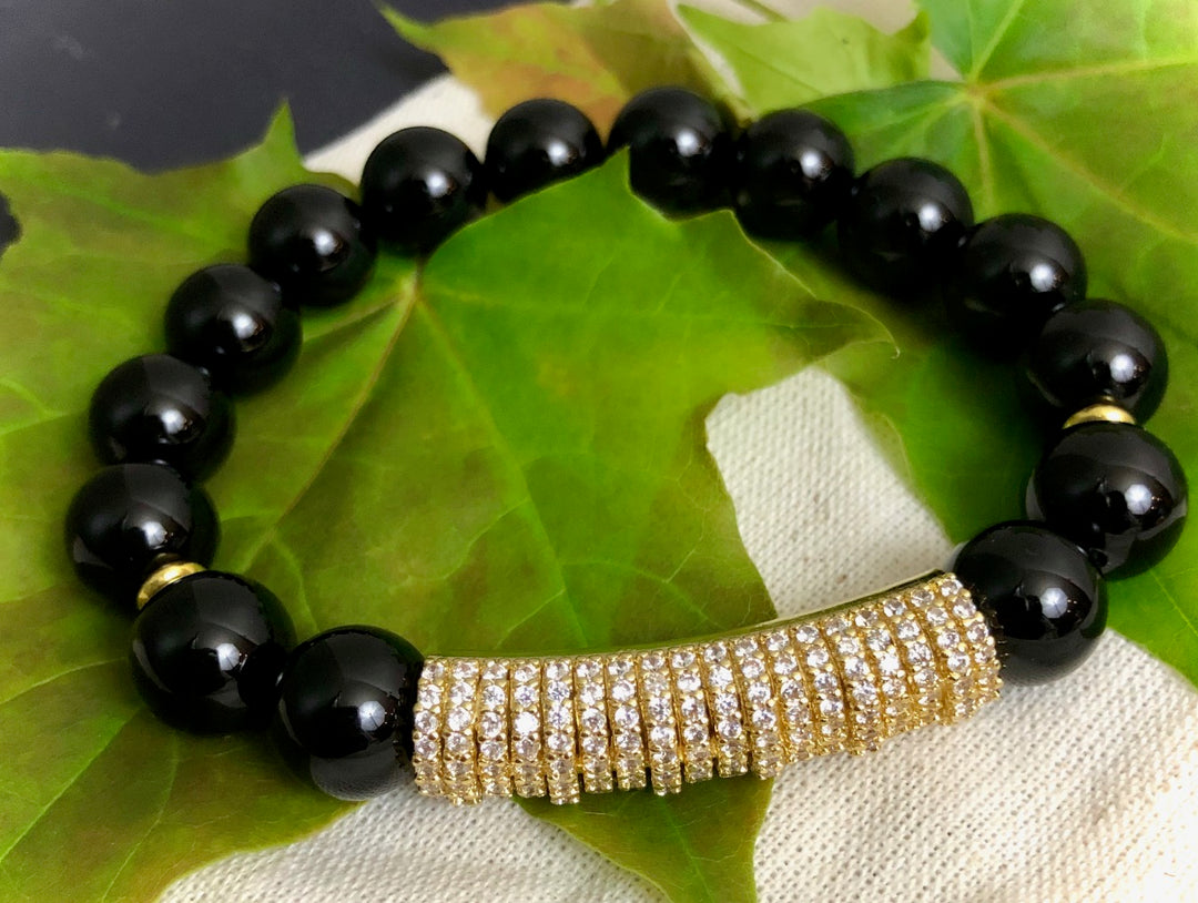 Tourmalinated Quartz & Onyx-Gold-toned Pavé and Gemstone Bracelet Set-Sold Separately or as a SET