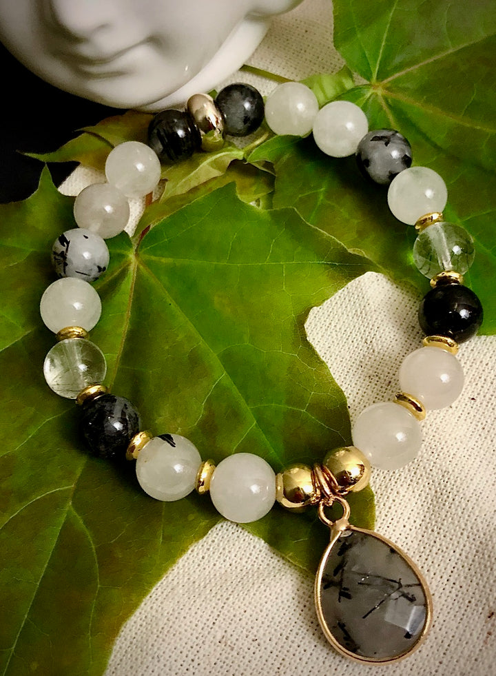 Tourmalinated Quartz & Onyx-Gold-toned Pavé and Gemstone Bracelet Set-Sold Separately or as a SET