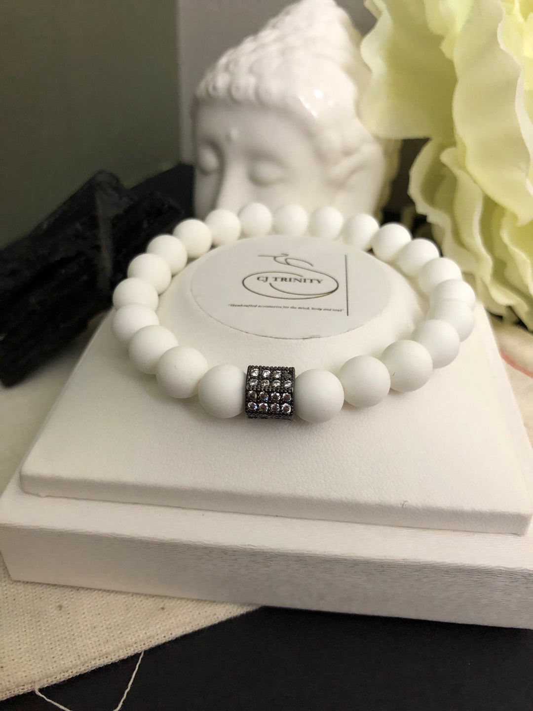 Gorgeous White Tridacna Pavé Barrel Bead & Hematite Bracelet Sets- Choice of Color and Style-Sold Separately or as a SET