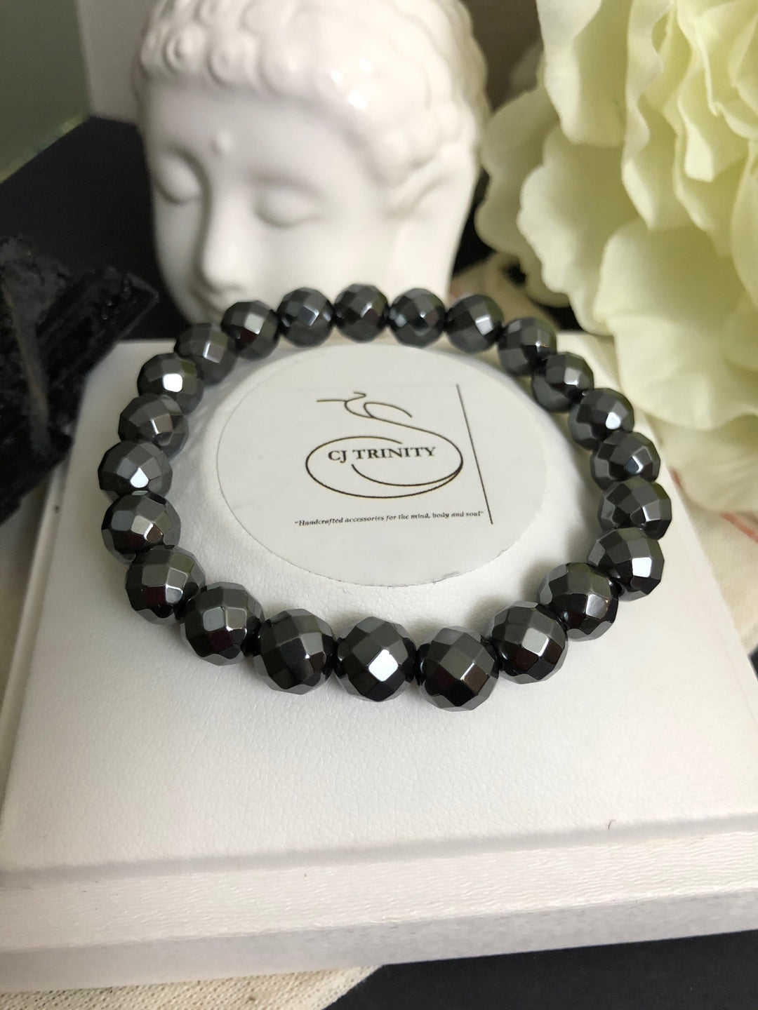 Gorgeous White Tridacna Pavé Barrel Bead & Hematite Bracelet Sets- Choice of Color and Style-Sold Separately or as a SET