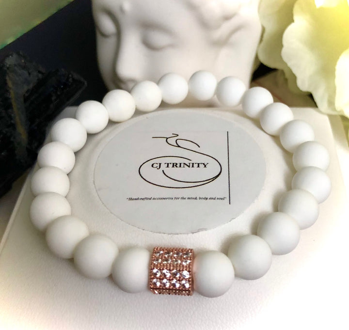 Gorgeous White Tridacna Pavé Barrel Bead & Hematite Bracelet Sets- Choice of Color and Style-Sold Separately or as a SET