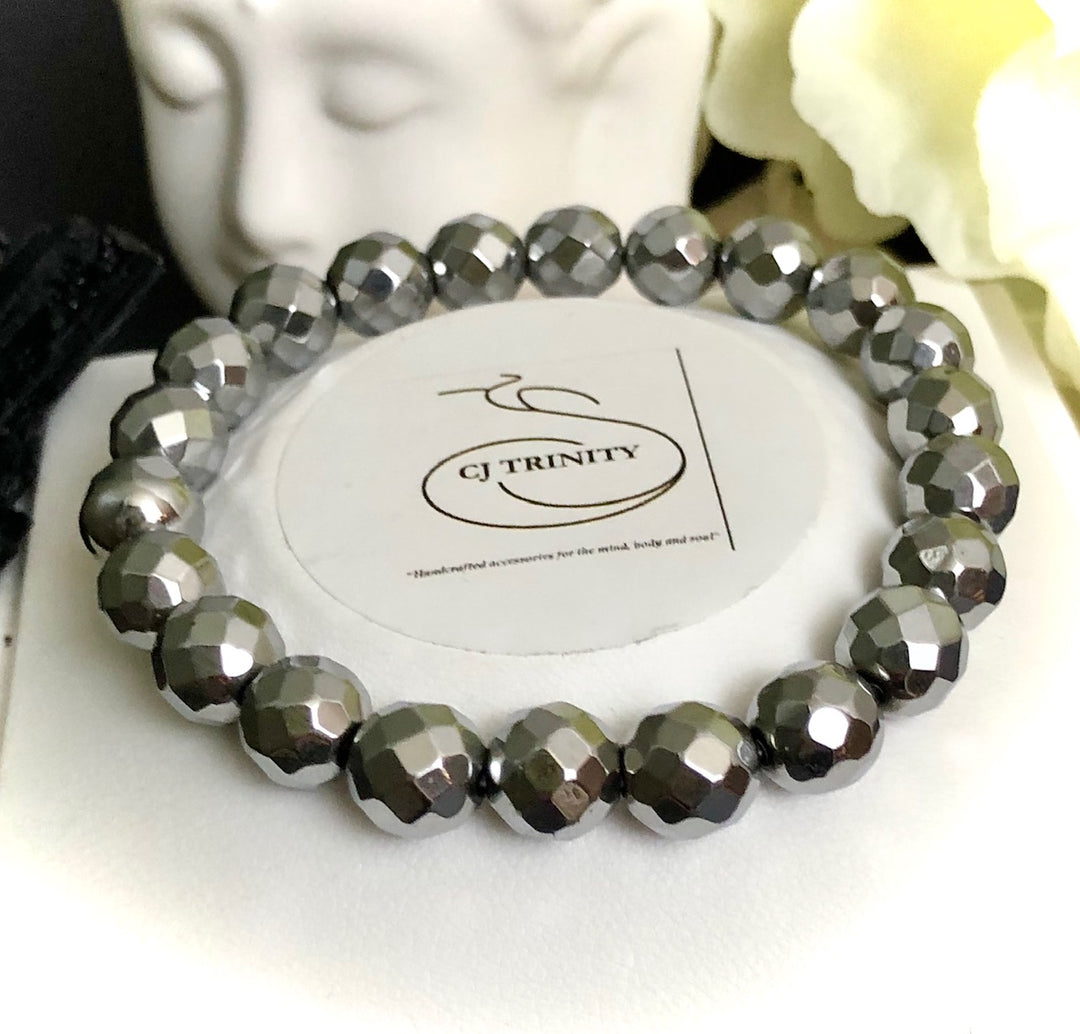 Gorgeous White Tridacna Pavé Barrel Bead & Hematite Bracelet Sets- Choice of Color and Style-Sold Separately or as a SET