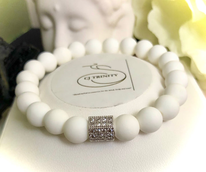 Gorgeous White Tridacna Pavé Barrel Bead & Hematite Bracelet Sets- Choice of Color and Style-Sold Separately or as a SET