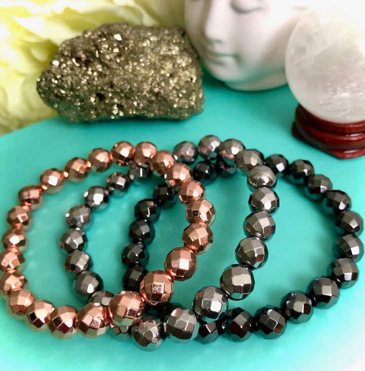 Classic Faceted Hematite Stacking Bracelets-Choice of Color