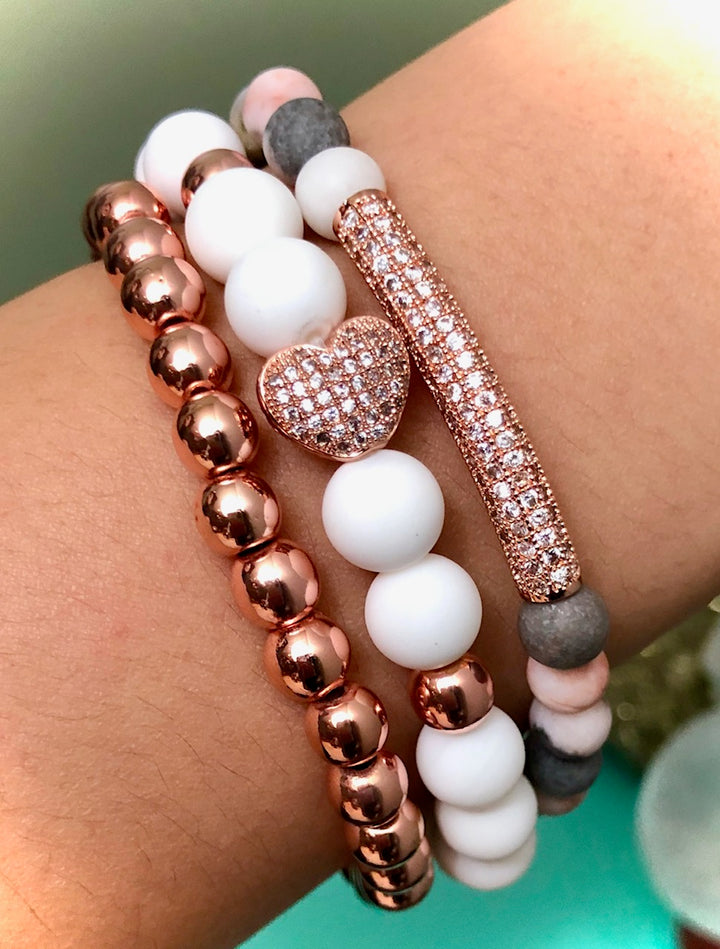Pavé Rose Gold-toned HEART and BAR Gemstone Bracelets - Sold separately or as a SET