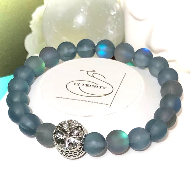 Pavé Silver-toned TREE OF LIFE-Gemstone Bracelet-Choice of Gemstone