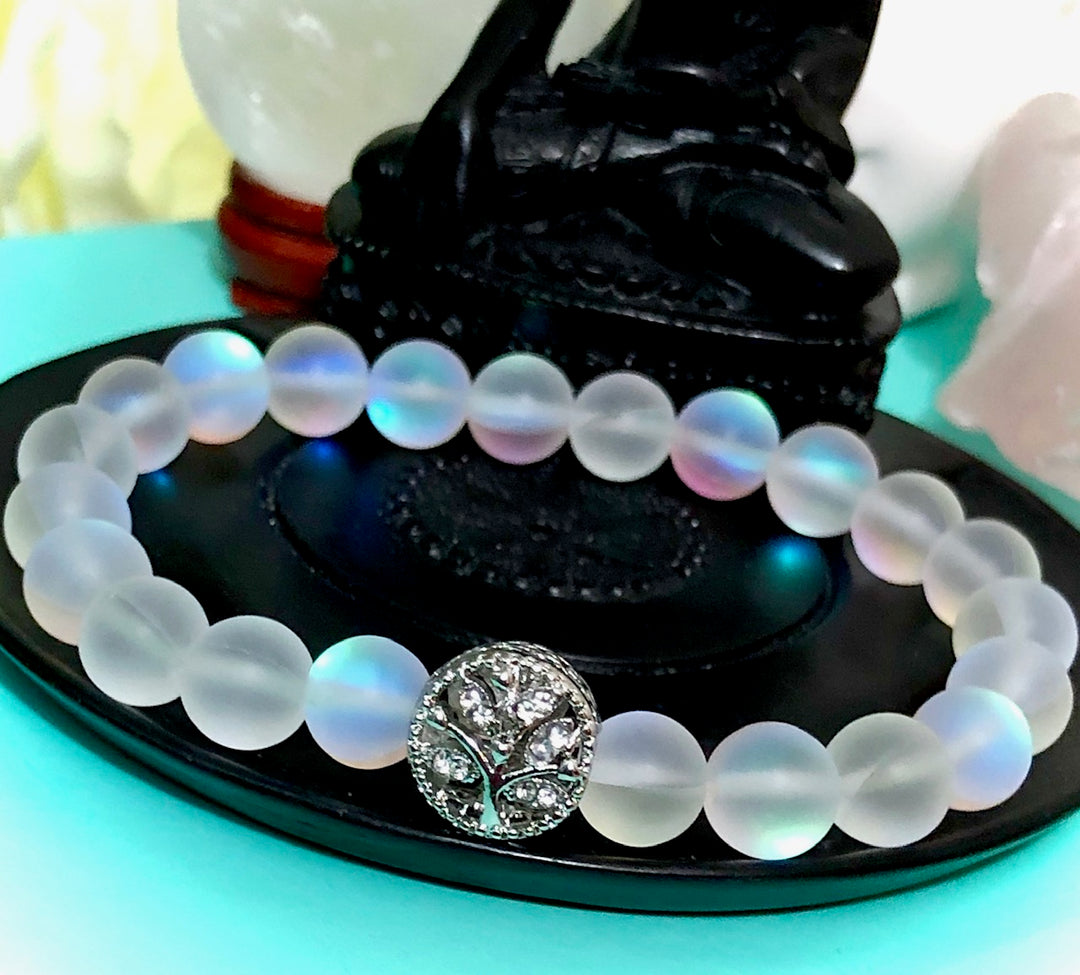 Pavé Silver-toned TREE OF LIFE-Gemstone Bracelet-Choice of Gemstone