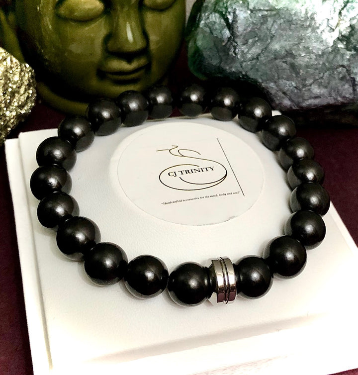 Unisex Shungite Gemstone Bracelets- EMF Protection- Stainless Steel-Choice of Style & Size