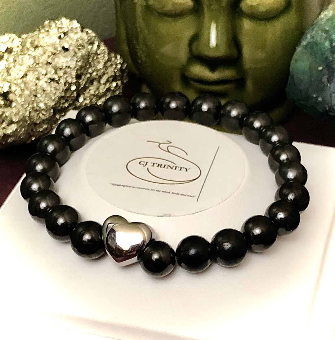 Unisex Shungite Gemstone Bracelets- EMF Protection- Stainless Steel-Choice of Style & Size