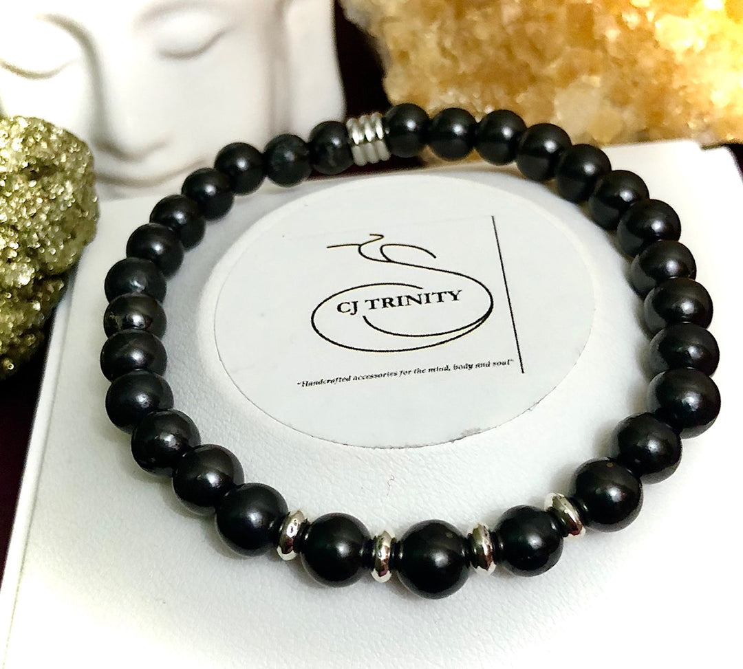 Unisex Shungite Gemstone Bracelets- EMF Protection- Stainless Steel-Choice of Style & Size