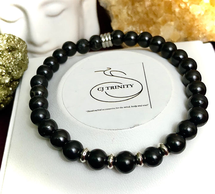 Unisex Shungite Gemstone Bracelets- EMF Protection- Stainless Steel-Choice of Style & Size