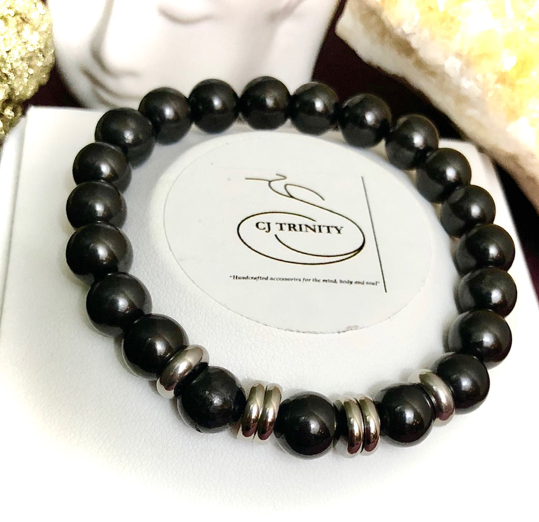Unisex Shungite Gemstone Bracelets- EMF Protection- Stainless Steel-Choice of Style & Size