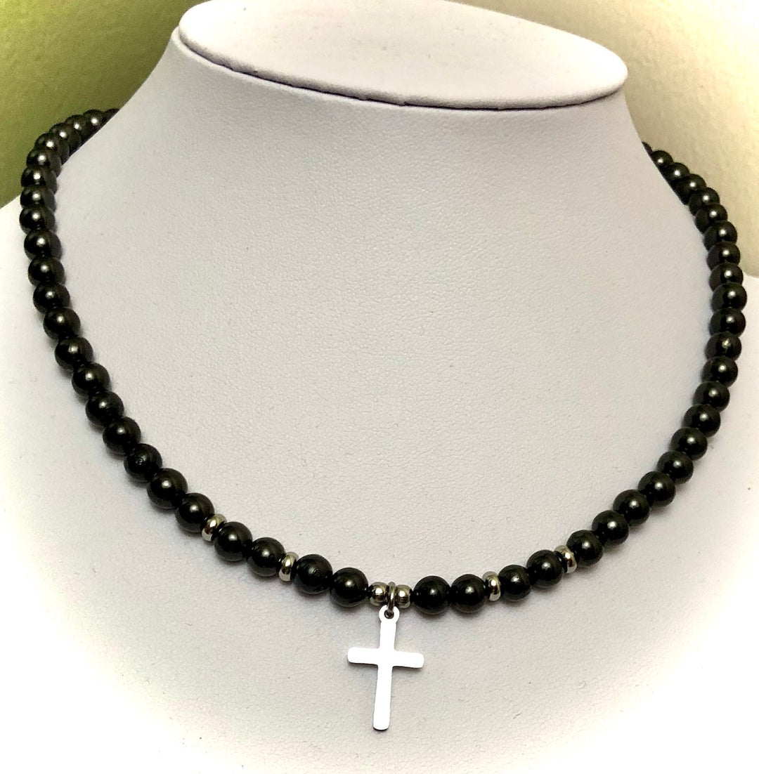 Unisex Shungite CROSS Necklace-EMF Protection-Stainless Steel