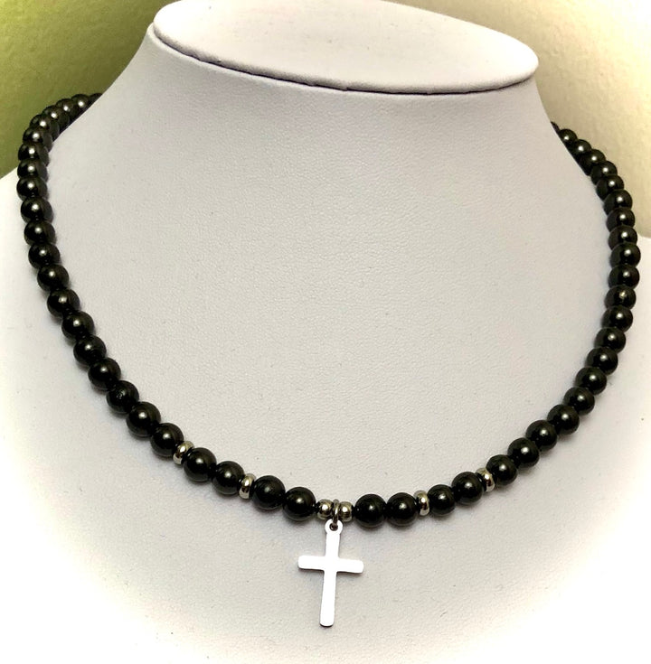 Unisex Shungite CROSS Necklace-EMF Protection-Stainless Steel