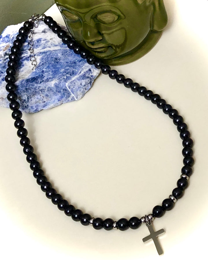 Unisex Shungite CROSS Necklace-EMF Protection-Stainless Steel