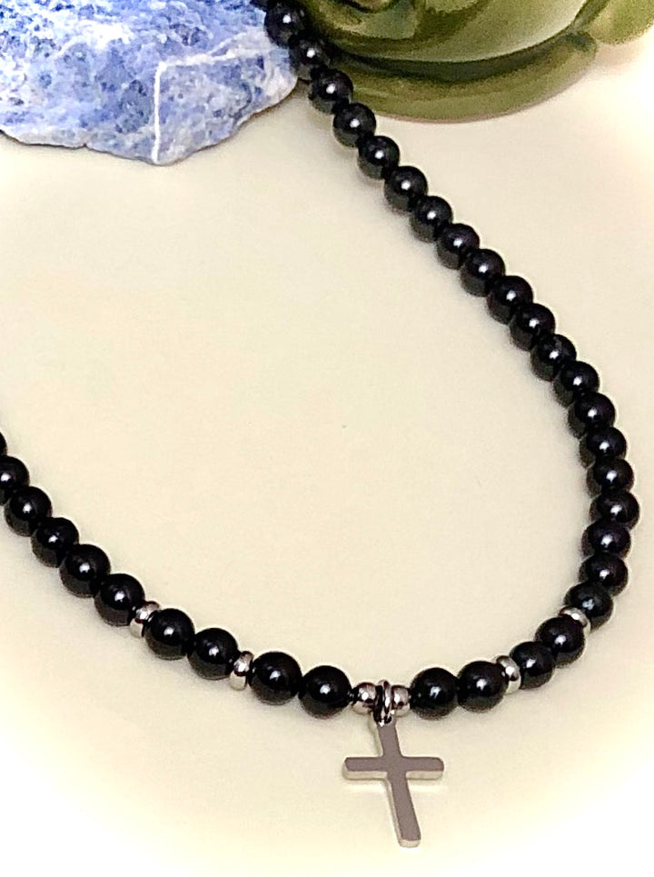 Unisex Shungite CROSS Necklace-EMF Protection-Stainless Steel