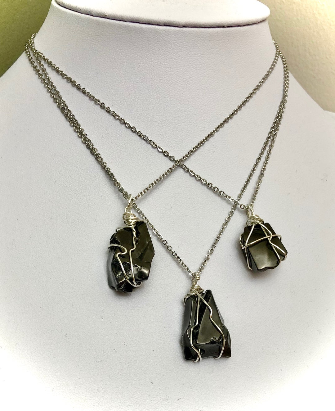 Unisex SILVER Wire-wrapped Shungite Necklace-EMF Protection-Stainless Steel Chain-Choice of Style