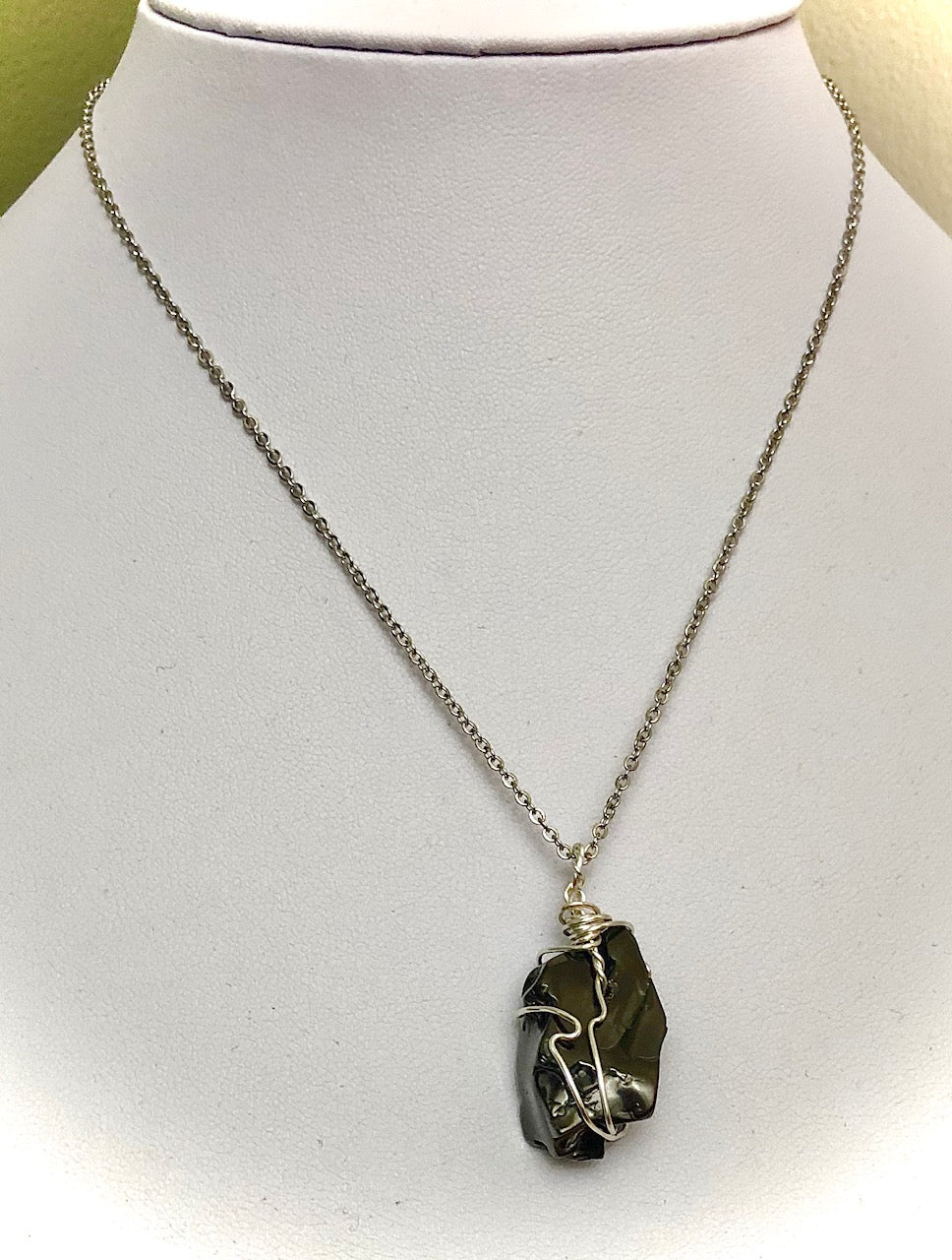 Unisex SILVER Wire-wrapped Shungite Necklace-EMF Protection-Stainless Steel Chain-Choice of Style