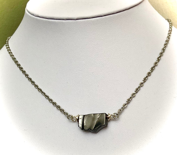 SHUNGITE-Silver-toned-Minimalist Focal Pendant Necklace-Stainless Steel Chain