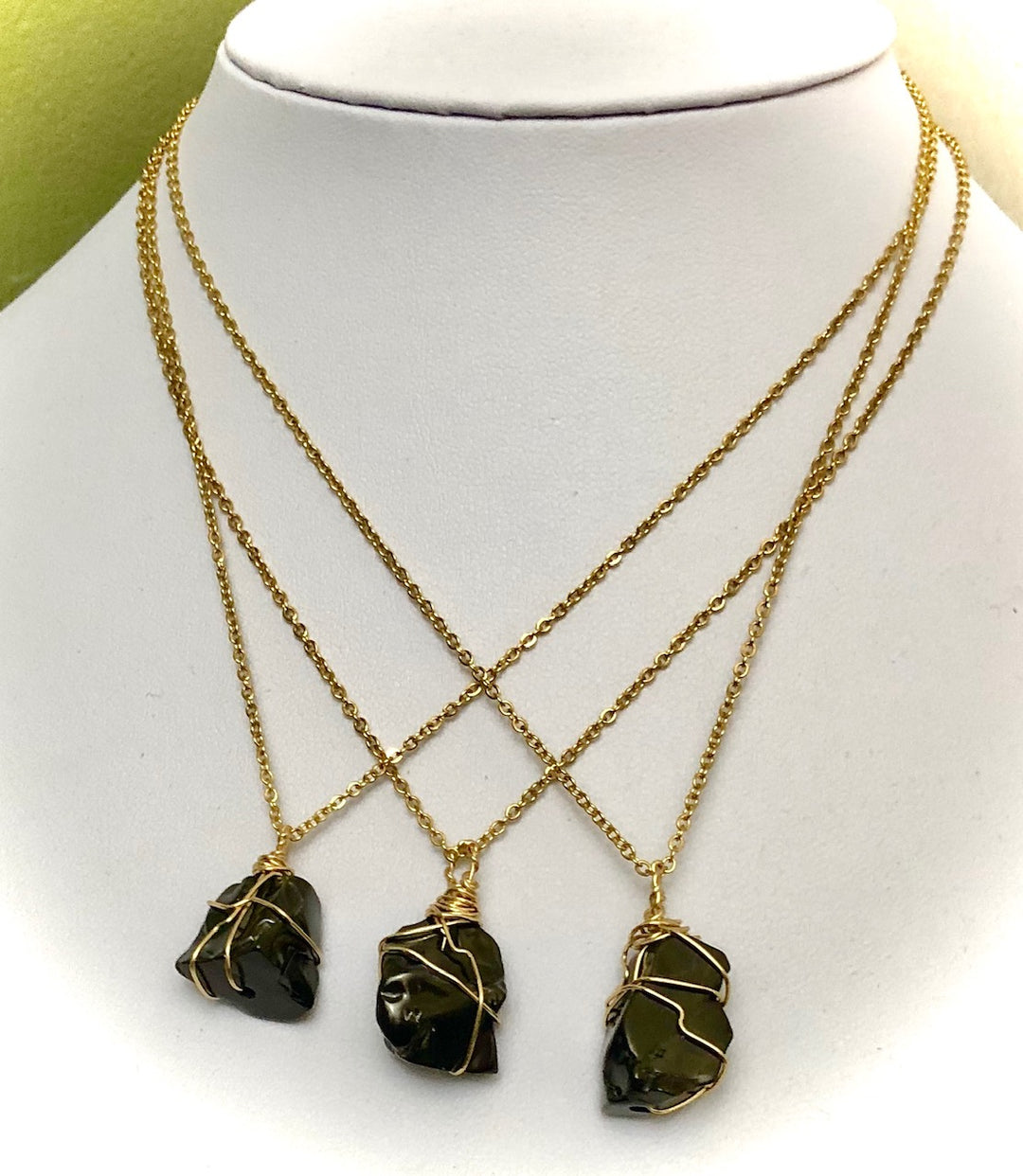 Unisex GOLD-TONED Wire-wrapped SHUNGITE Necklace- EMF Protection-Stainless Steel Chain-Choice of Style