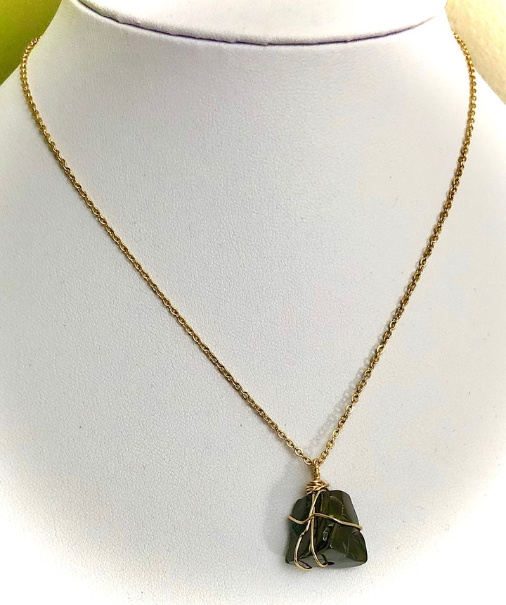 Unisex GOLD-TONED Wire-wrapped SHUNGITE Necklace- EMF Protection-Stainless Steel Chain-Choice of Style