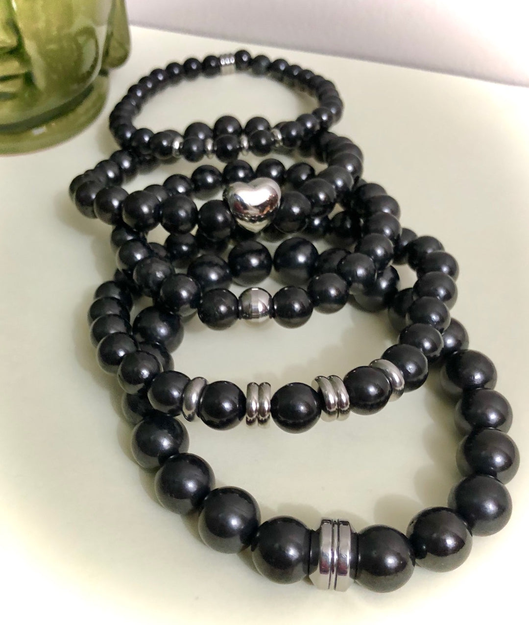 Unisex Shungite Gemstone Bracelets- EMF Protection- Stainless Steel-Choice of Style & Size