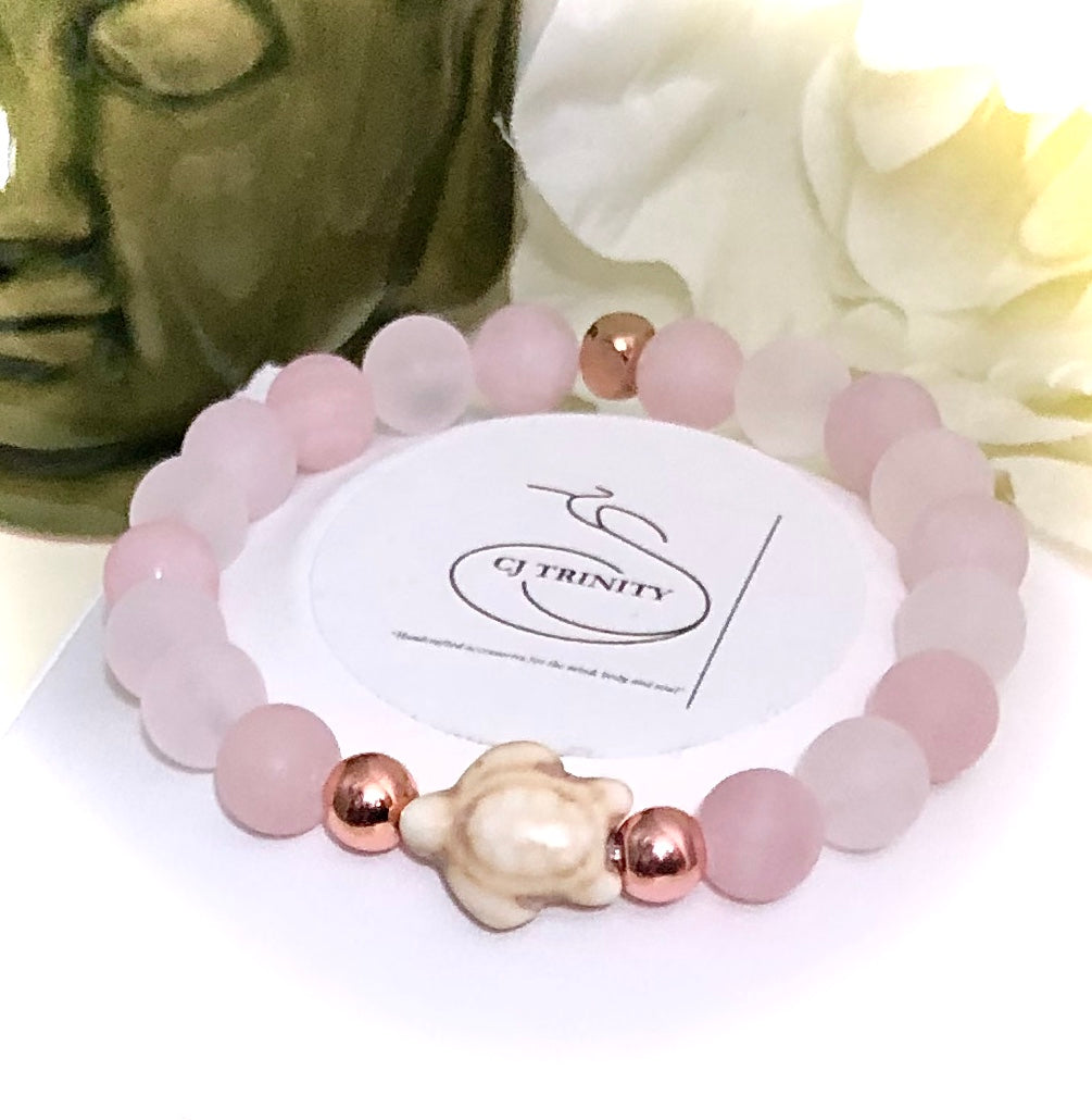 Gemstone TURTLE Bracelet Set-Rose Gold Hematite, Rose Quartz, Fossil Stone & Agate-Bracelets Sold Separately or as a SET