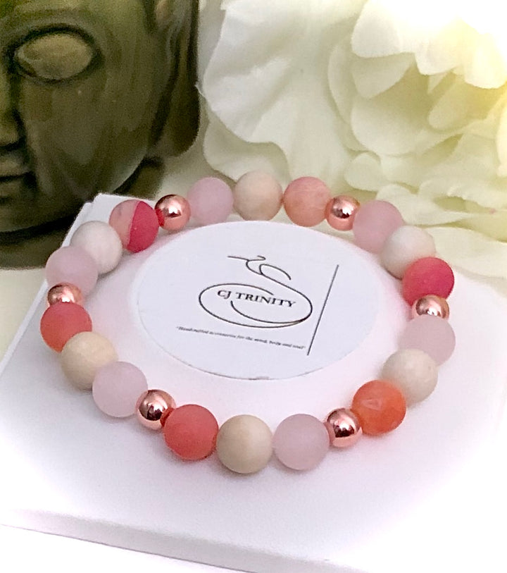 Gemstone TURTLE Bracelet Set-Rose Gold Hematite, Rose Quartz, Fossil Stone & Agate-Bracelets Sold Separately or as a SET