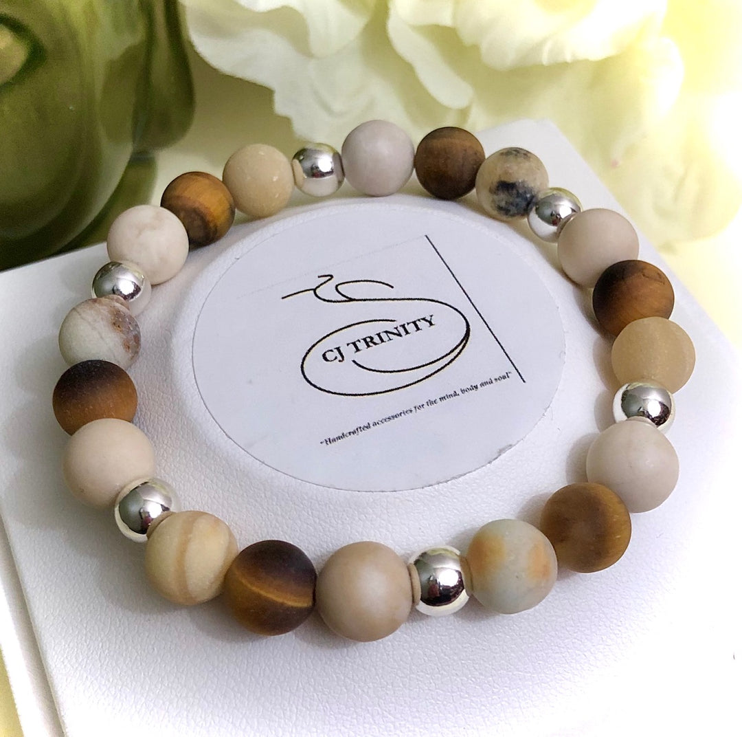 Gemstone TURTLE Bracelet Set-Silver-toned Hematite, Agate, Fossil Stone & Tiger's Eye-Sold Separately or as a SET