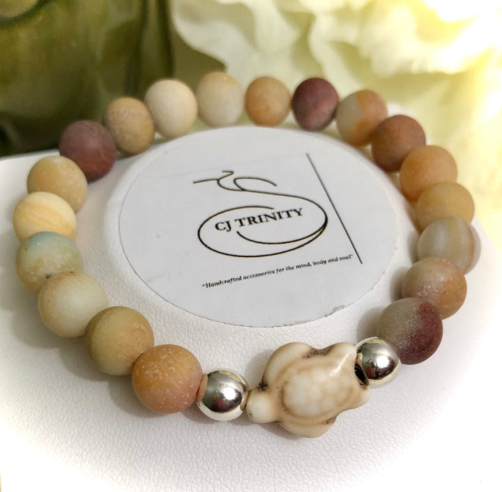 Gemstone TURTLE Bracelet Set-Silver-toned Hematite, Agate, Fossil Stone & Tiger's Eye-Sold Separately or as a SET