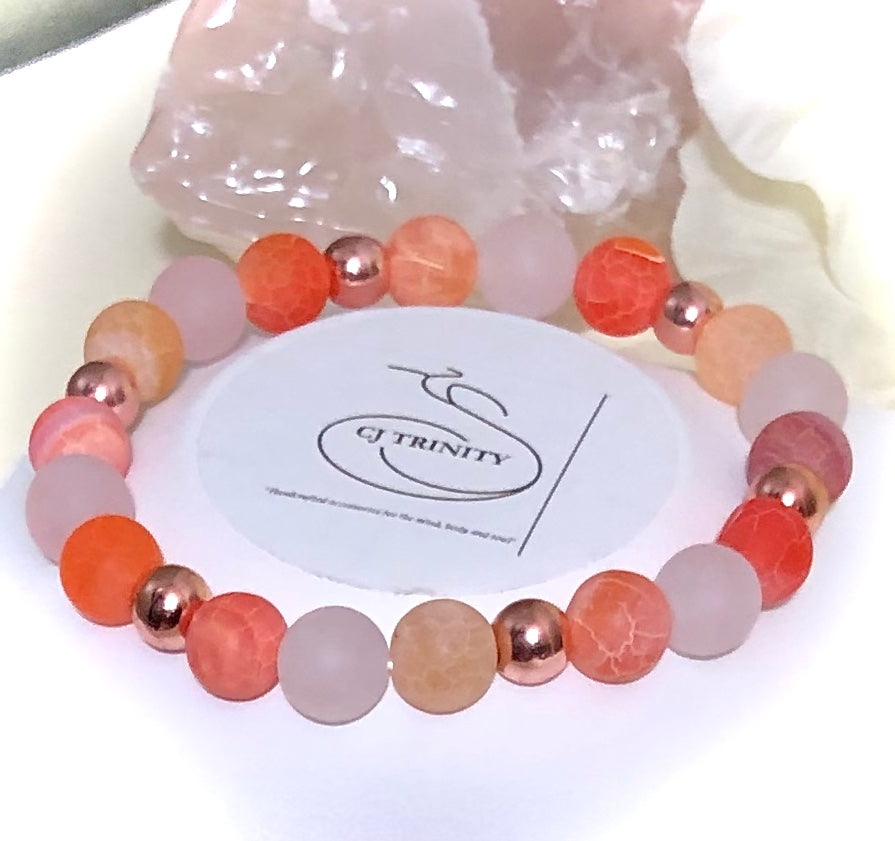 Rose Gold Pavé CROSS-Summer Inspired Bracelet SET-Agate, Rose Quartz & Rose Gold-toned Hematite-Sold Separately or as a SET