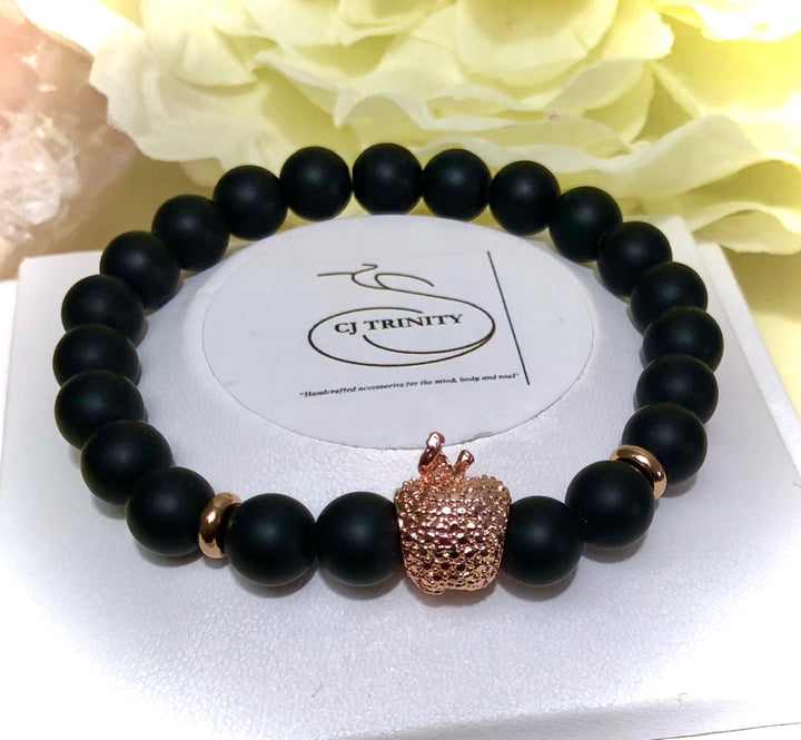 Rose Gold APPLE Bracelet-Teacher Bracelet-Onyx Gemstone Bracelet