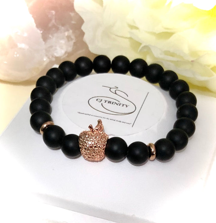 Rose Gold APPLE Bracelet-Teacher Bracelet-Onyx Gemstone Bracelet