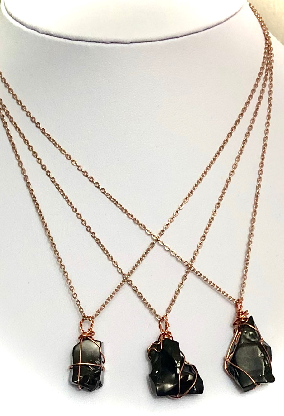 SHUNGITE-Rose Gold-toned-EMF Protection-Wire-wrapped Pendant Necklace-Stainless Steel-Choice of Style