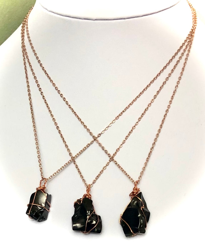 SHUNGITE-Rose Gold-toned-EMF Protection-Wire-wrapped Pendant Necklace-Stainless Steel-Choice of Style