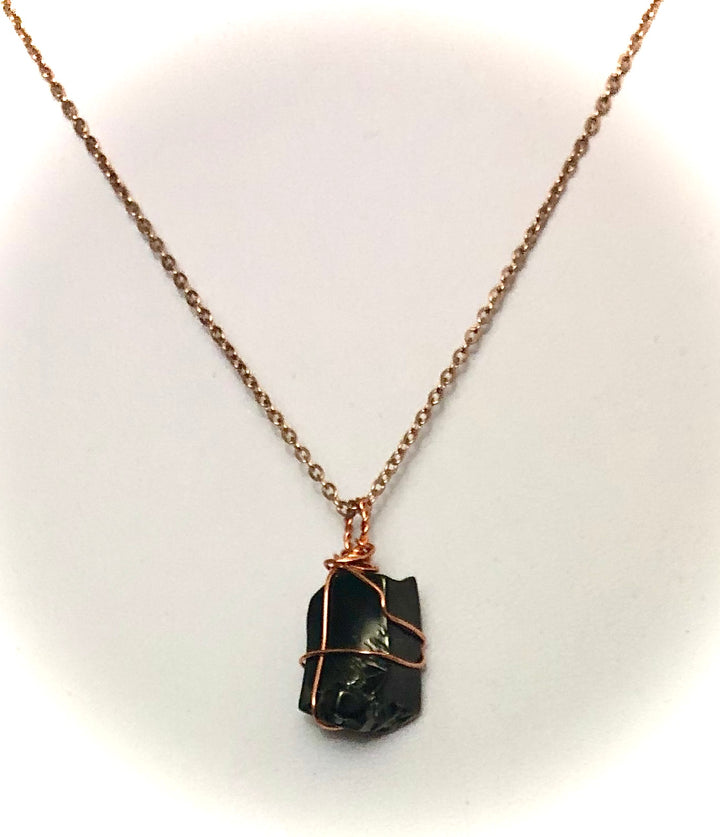 SHUNGITE-Rose Gold-toned-EMF Protection-Wire-wrapped Pendant Necklace-Stainless Steel-Choice of Style
