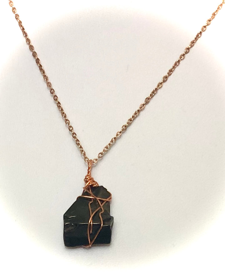 SHUNGITE-Rose Gold-toned-EMF Protection-Wire-wrapped Pendant Necklace-Stainless Steel-Choice of Style