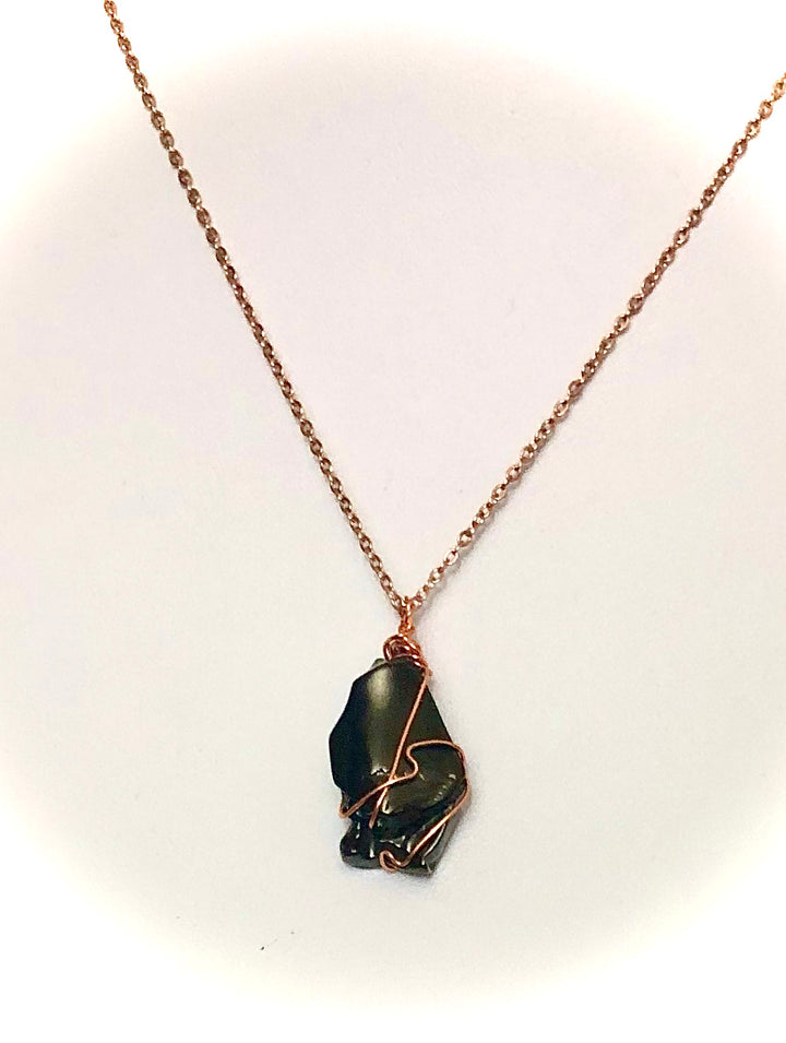 SHUNGITE-Rose Gold-toned-EMF Protection-Wire-wrapped Pendant Necklace-Stainless Steel-Choice of Style