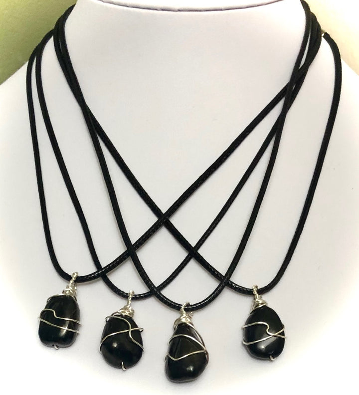 Unisex SHUNGITE Pendant Necklace-Black Cotton Cord Necklace-EMF Protection